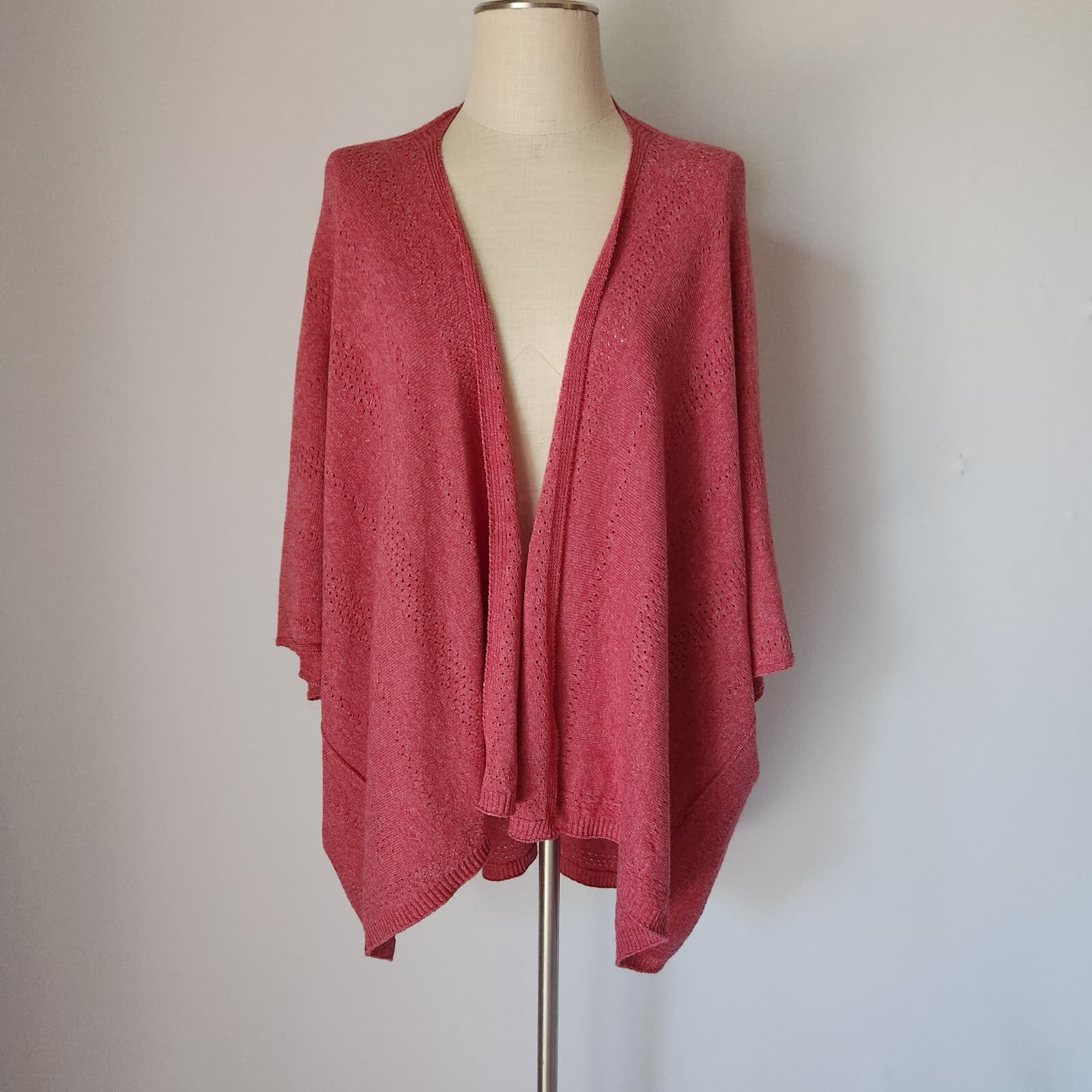 Merinomink New Zealand Duster Draped Cardigan Summer Shrug Magnolia Red Sz.M