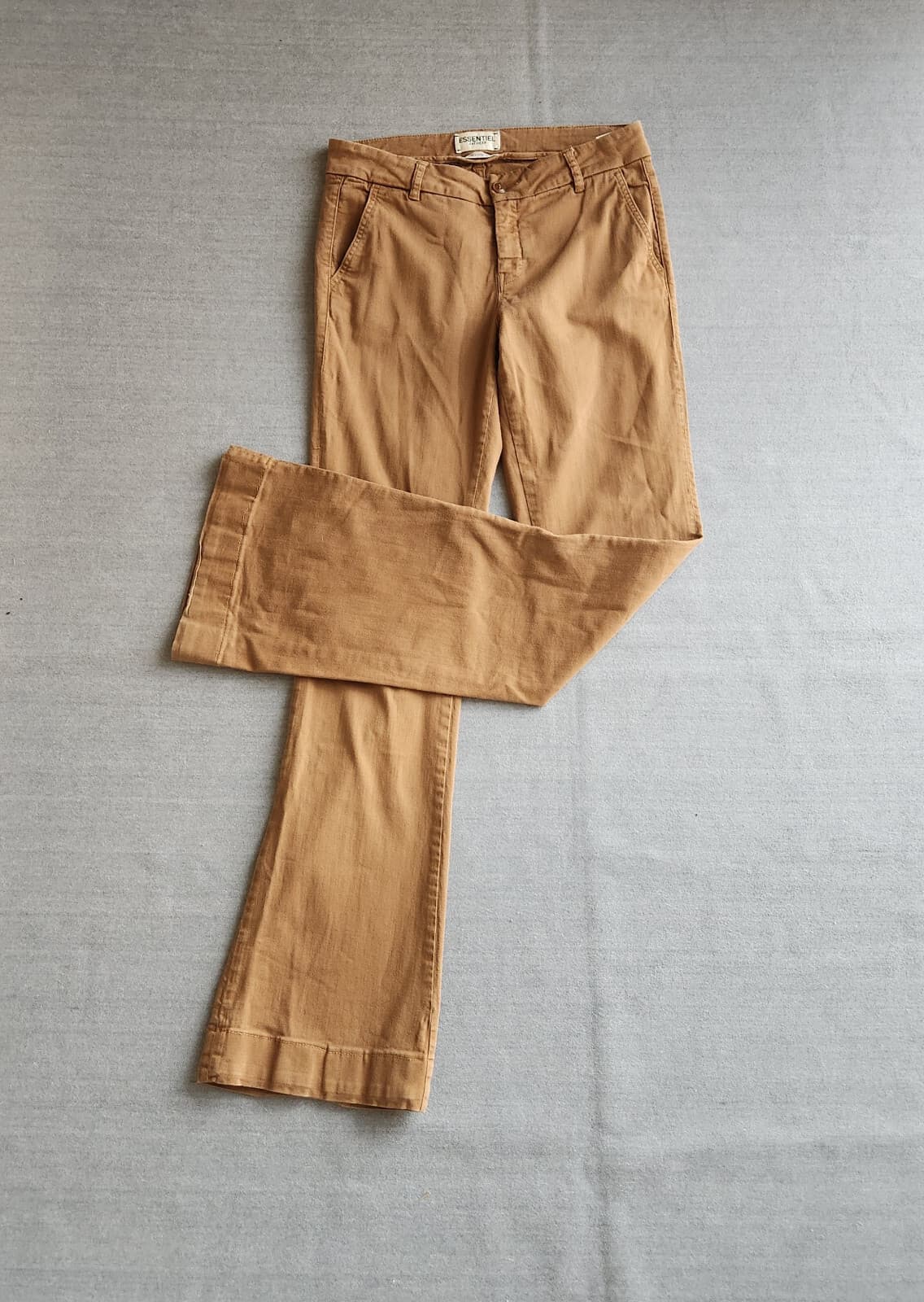 Essentiel Antwerp Bootcut Flare Pants Zip Stretch Cotton Brown Women's 40 (8)