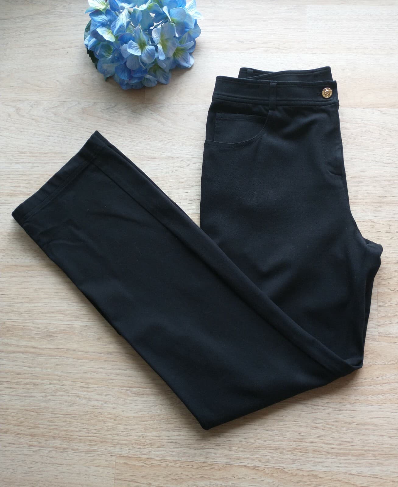 ST.JOHN Pants Straight Leg Stretch Zip Pocket Black Women Sz.8 Made in USA