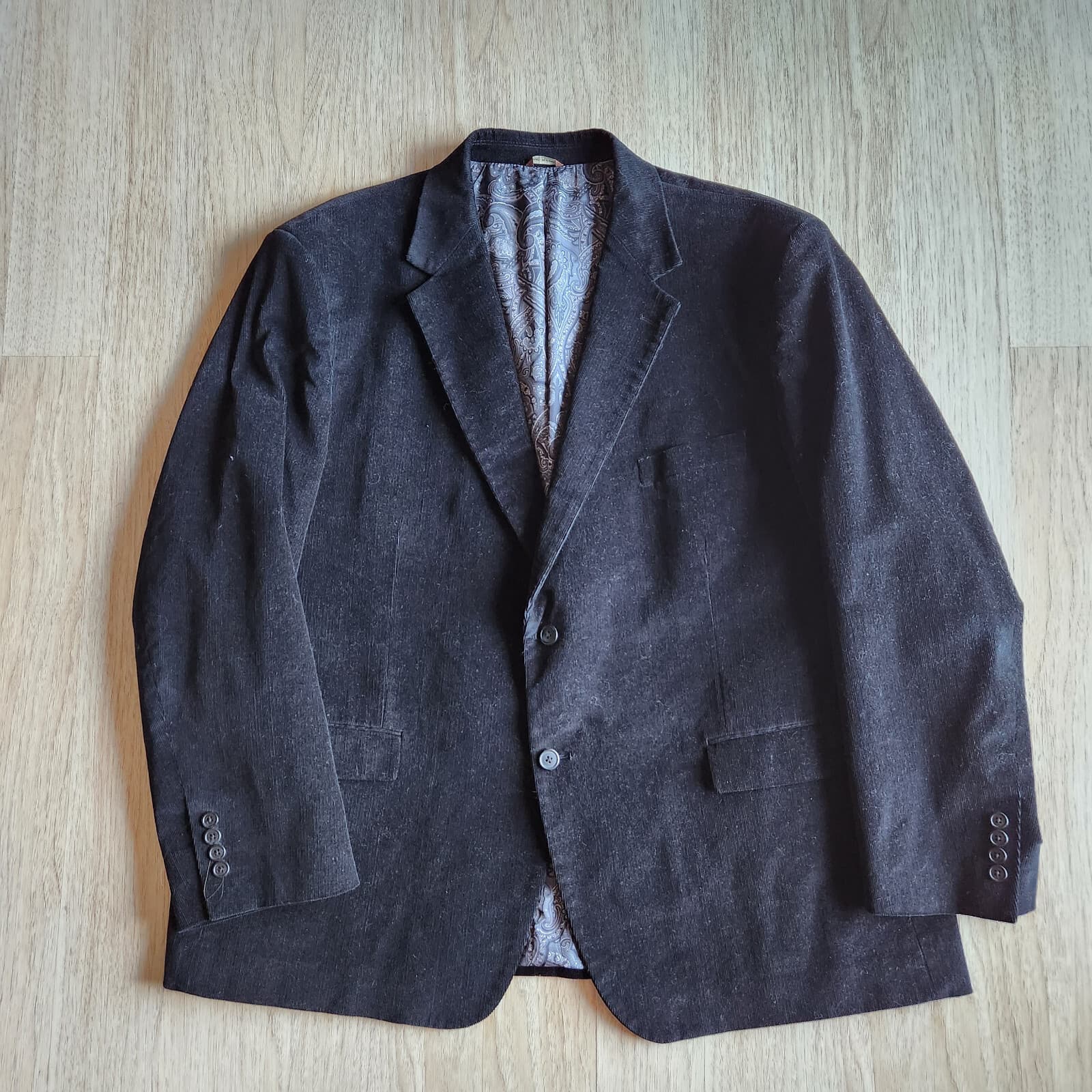 Oak Hill Cordoroy Sport Blazer Jacket Paisley Lined 2-Button Black Men's 2XL