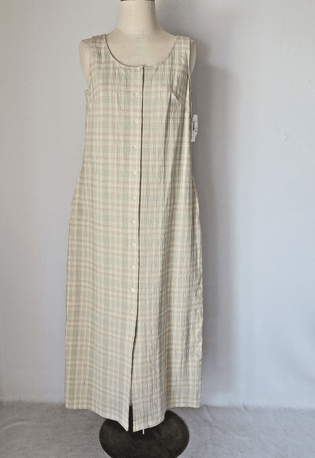 Vintage NWT Liz Claiborne Terra Sahara Plaid Button-Front Maxi Dress Green Sz.12