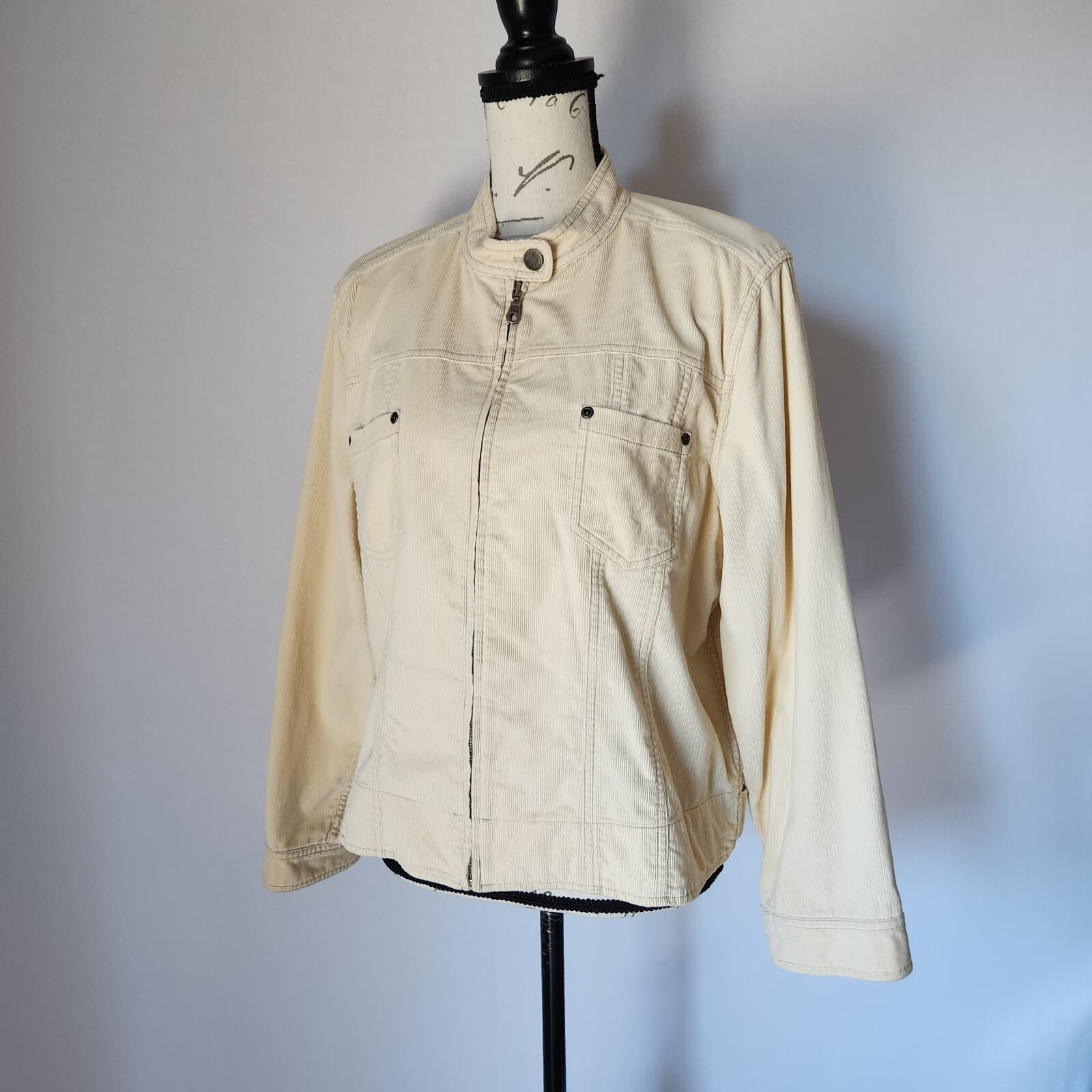 Vintage J.Jill 100% Cotton Corduroy Jacket Zip-Up Mock Neck Yellow Women PL