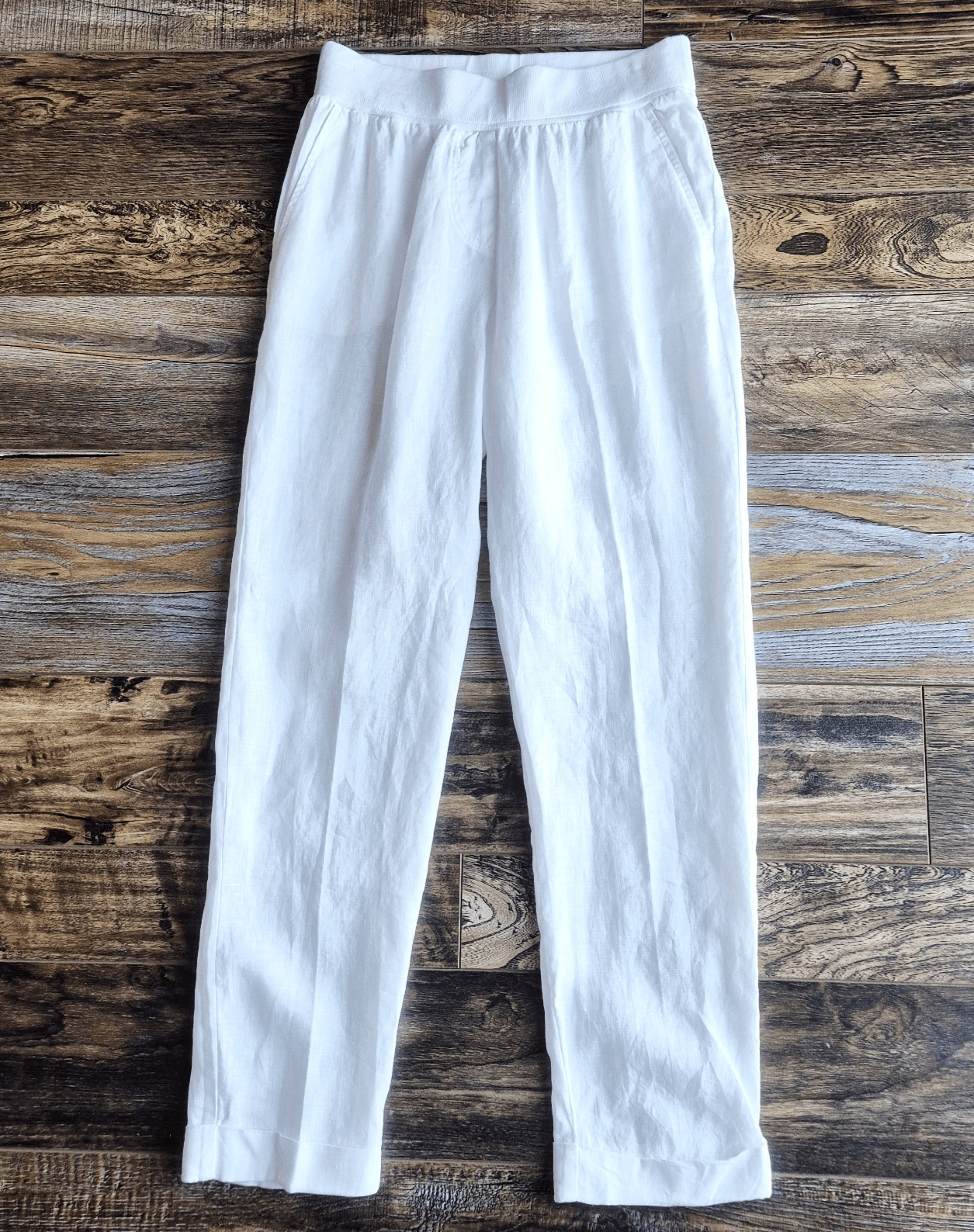 Rosso35 Genova Made in Italy Linen Pull-On Pants Cuffed Hem Pocket White Size 40