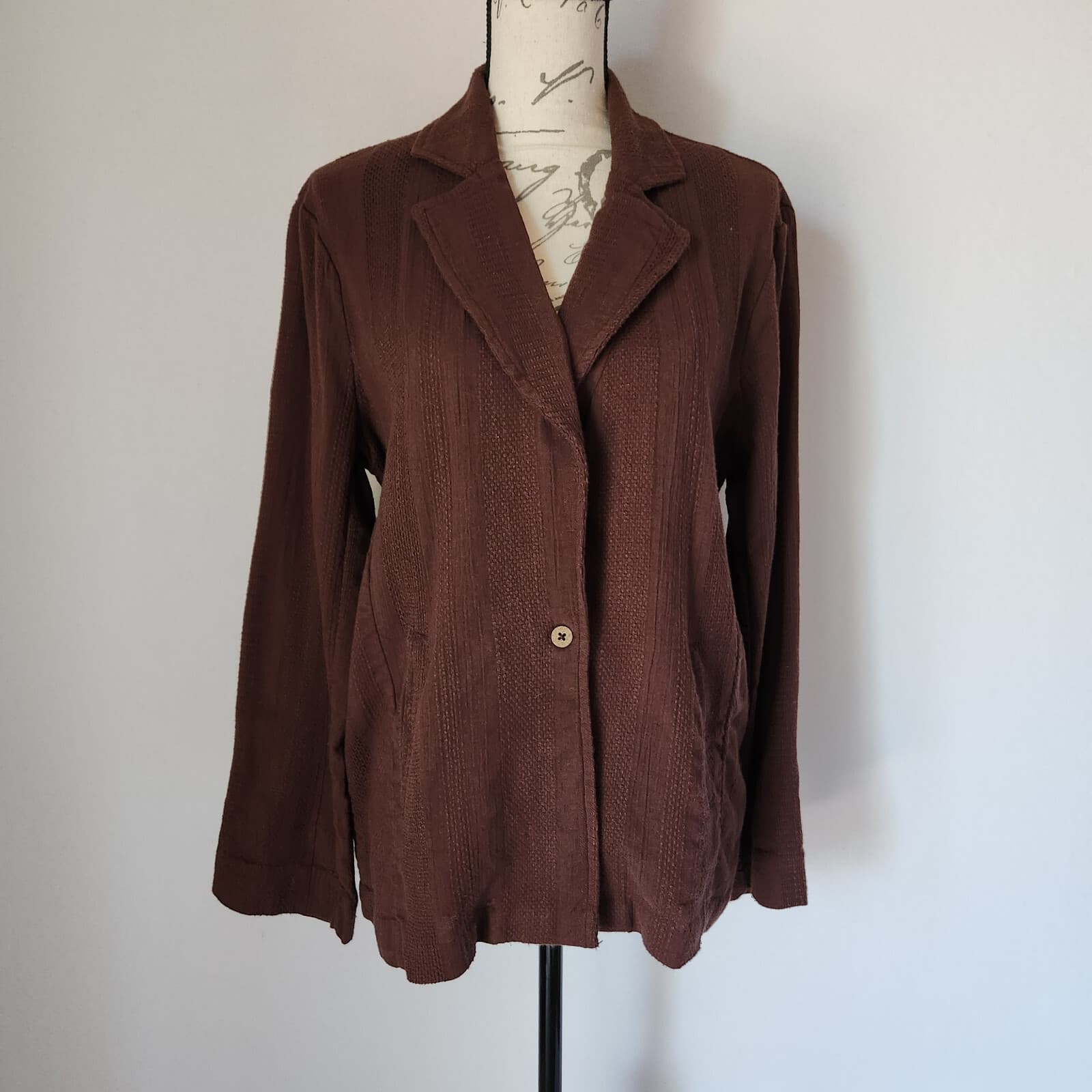 Free People Modern Summer Blazer Jacket Button Pocket Cotton Linen Brown Sz.XS
