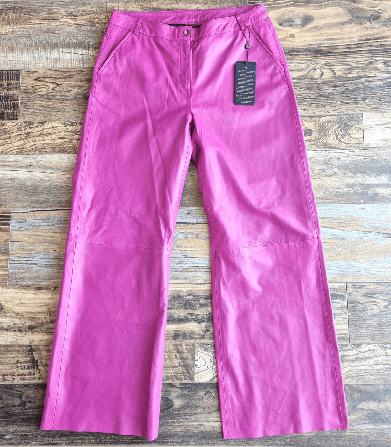 NEW Bod & Christensen Patricia Orchid Leather Wide-Leg Pants Lined Pocket Sz.10