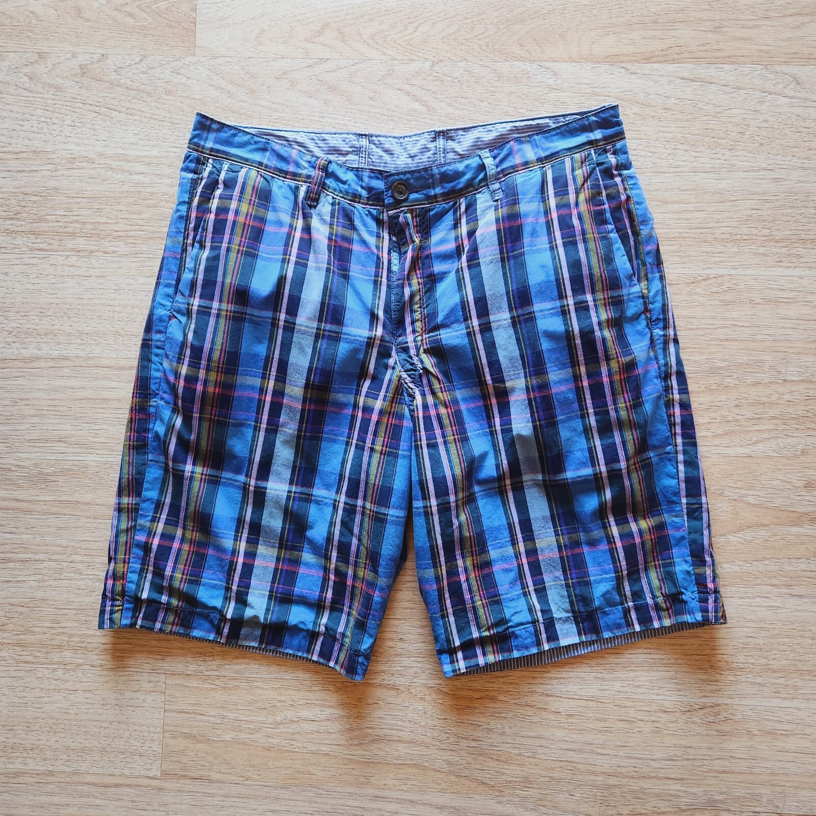 Tommy Bahama Reversible Shorts Blue Plaid Striped Relax Pocket Cotton Men's 32