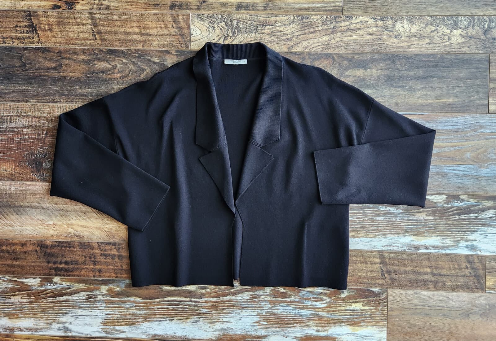 MM.LAFLEUR Collar Open Front Cardigan Pocket Long Sleeve Viscose Blend Black XL