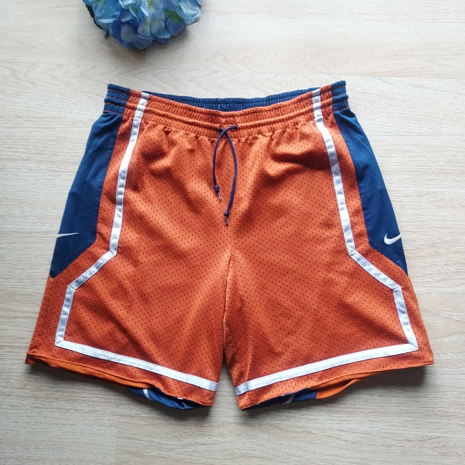 Nike Basketball Reversible Mesh Shorts Elastic Waist Orange-Blue Men Waist 34(L)
