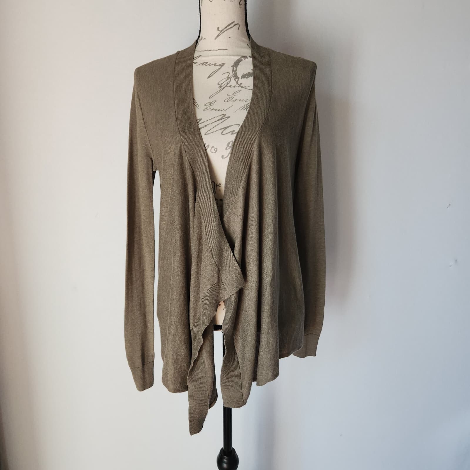 ALLSAINTS Draped Open Front Cardigan Long Sleeve Green Cotton Blend Women's 4