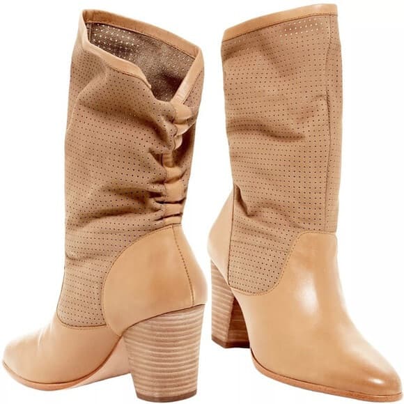 Rebecca Minkoff Brynn Perforated Leather Calfskin Slouchy Western Boot Tan US7M