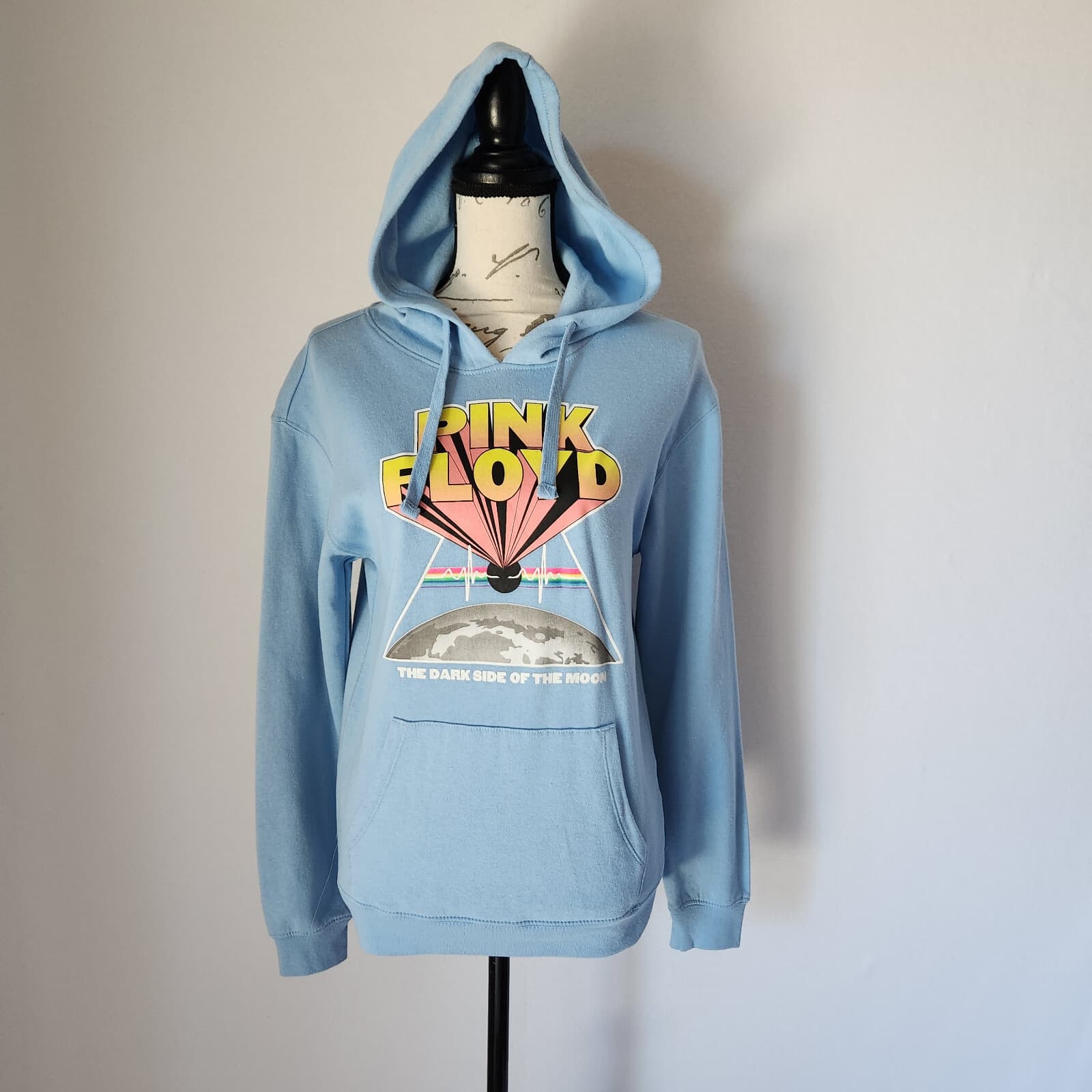 Pink Floyd Dark Side of the Moon Hoodie Sweatshirt Fleece Light Blue Women's XS