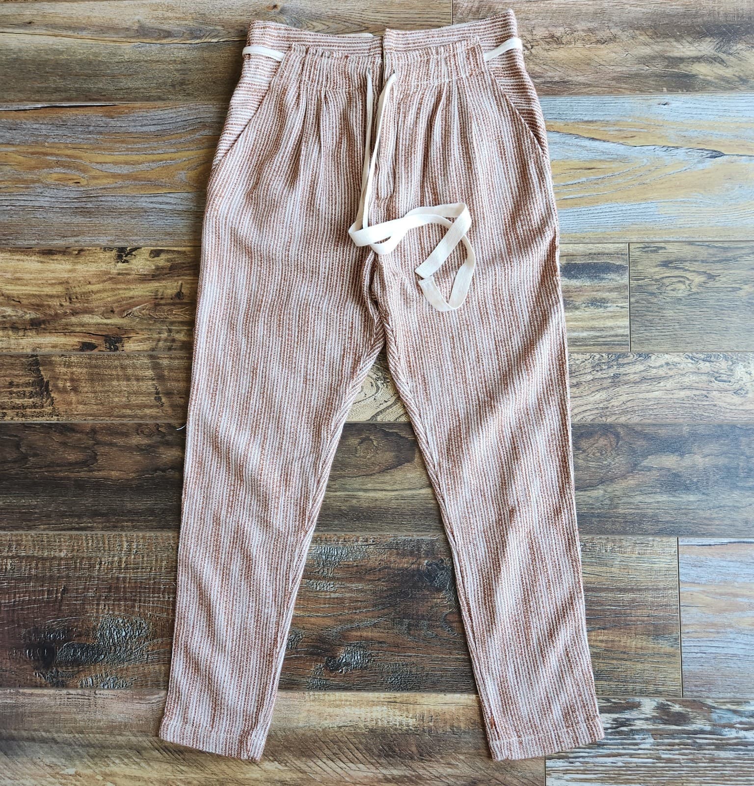NWT Free People Light At Sunrise High-Rise Pants Drawstring Strip Caraway Sz.2