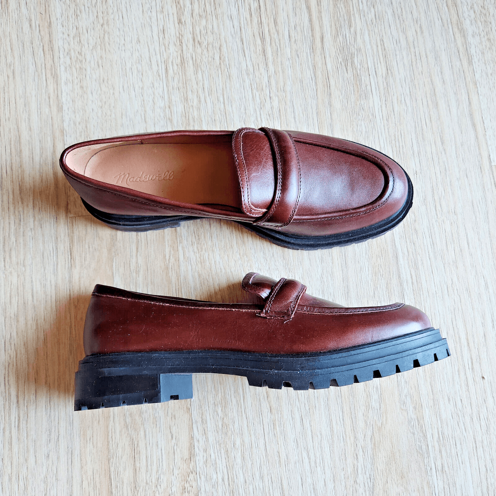 NWoB Madewell $158 The Bradley Chunky Lugsole Leather Loafer Cherry Wood US10.5