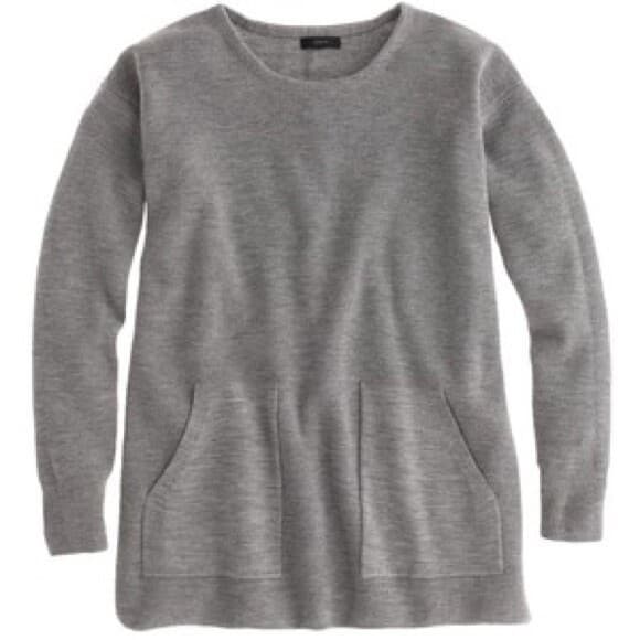 J.Crew 100% Merino Wool Patch Pocket Tunic Sweater Crew Neck Grey Women Size XS