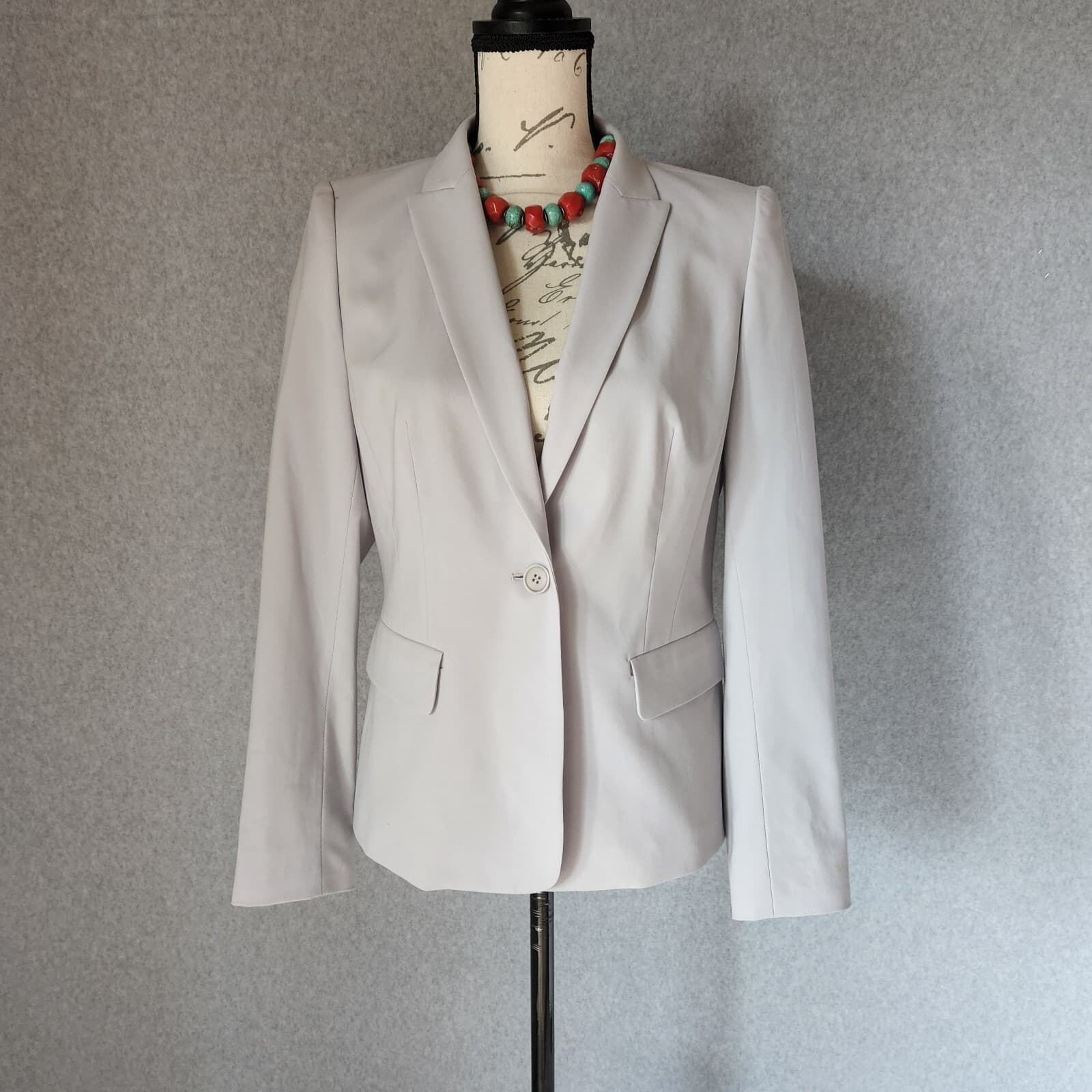 LAFAYETTE 148 NY Wool Blend One-Button Blazer Pocket Stretch Grey Women Sz.4