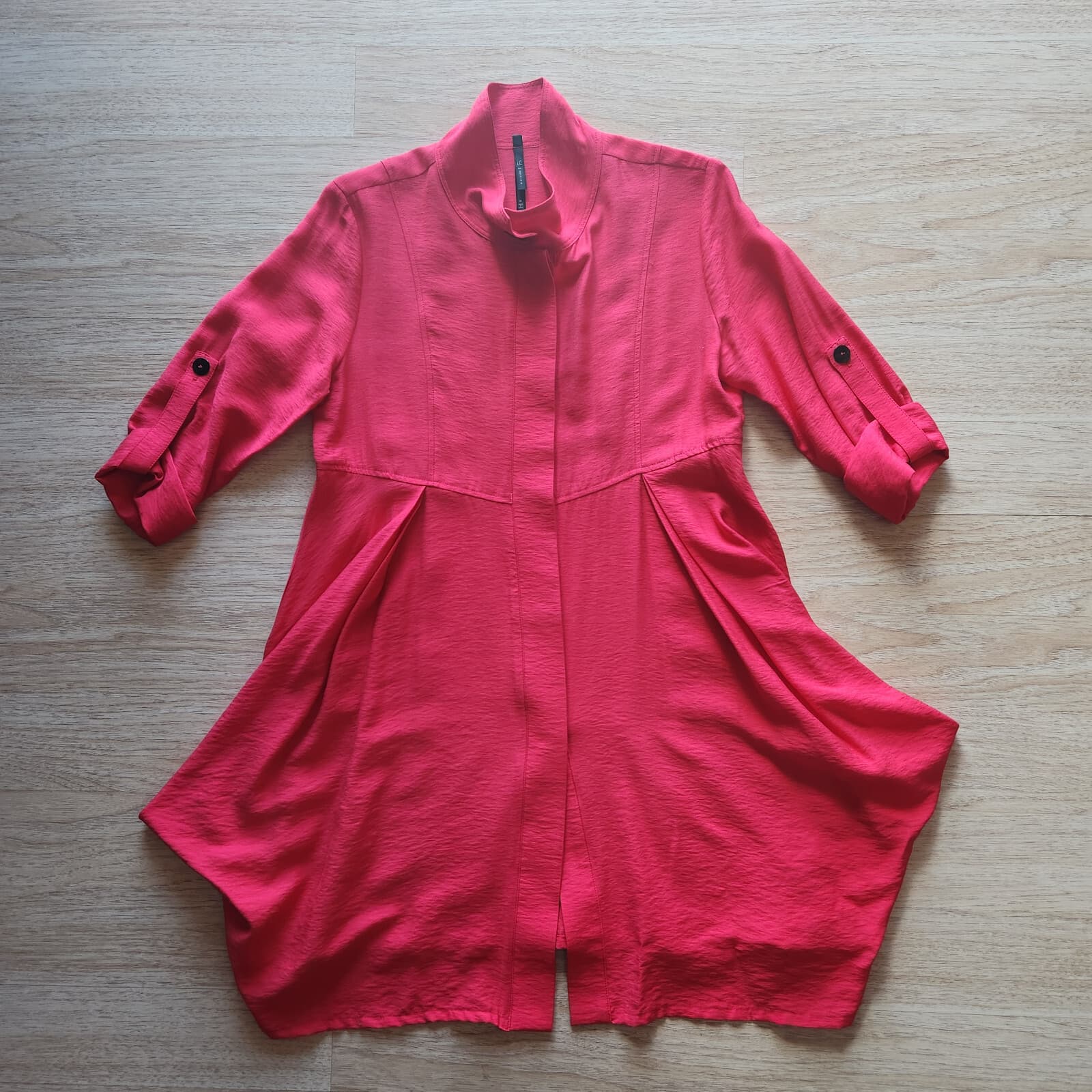 I.C by Connie K Asymmetrical Lagenlook Dress Roll Tap Sleeve Pocket Red Sz.M