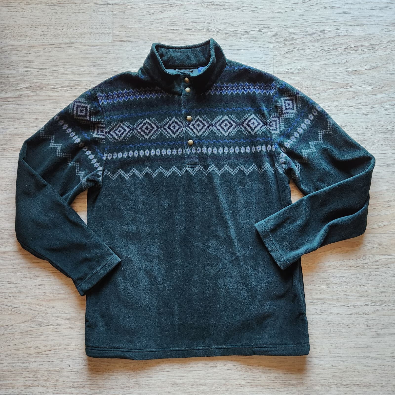 Chaps Aztec Fleece 1/4 Snap Sweater Pocket Mock Neck Deep Pine Green Men's L