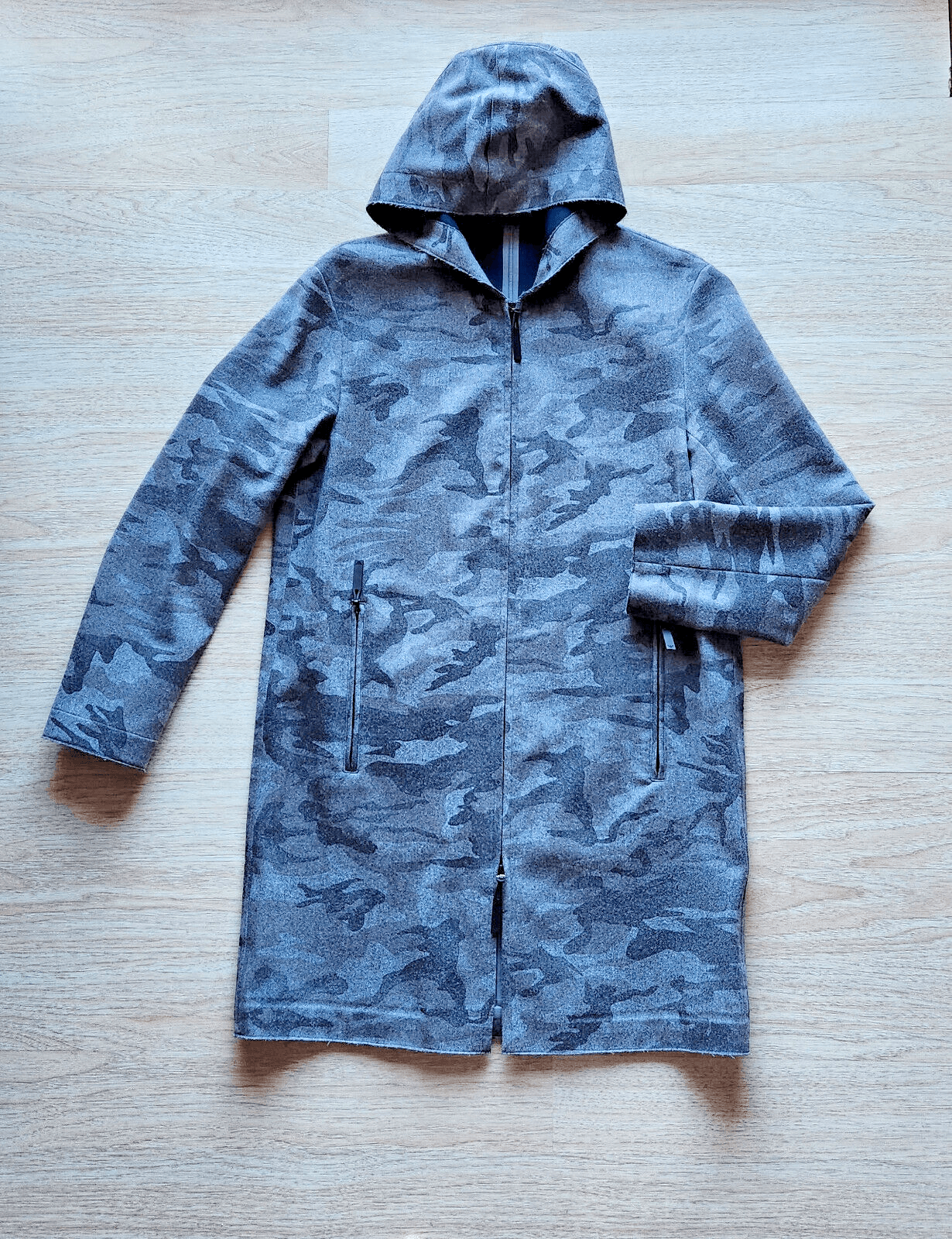 EMPORIO ARMANI Techno Tailoring Camo Wool Blend Hooded Coat Jacket Grey Men's 48