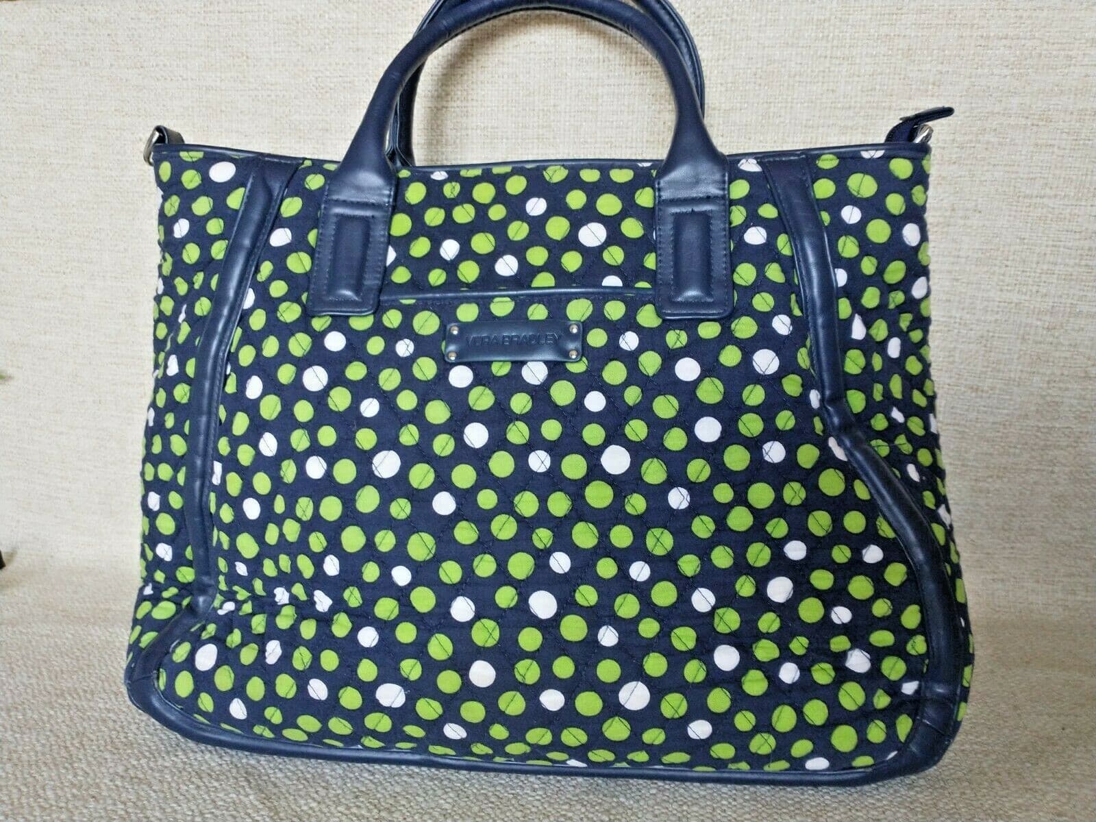 Vera Bradley Trimmed Trapeze Tote Bag Lucky Dots Multicolor Zip-Closure Pockets