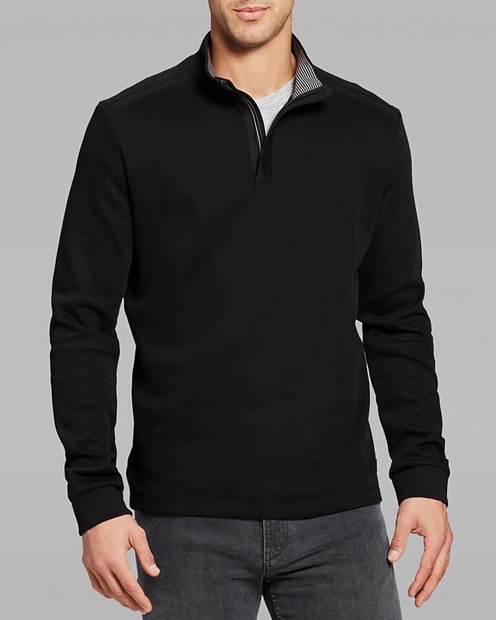 Hugo Boss Piceno Quarter Zip Henley Sweater Pullover Long Sleeve Black Men's XL