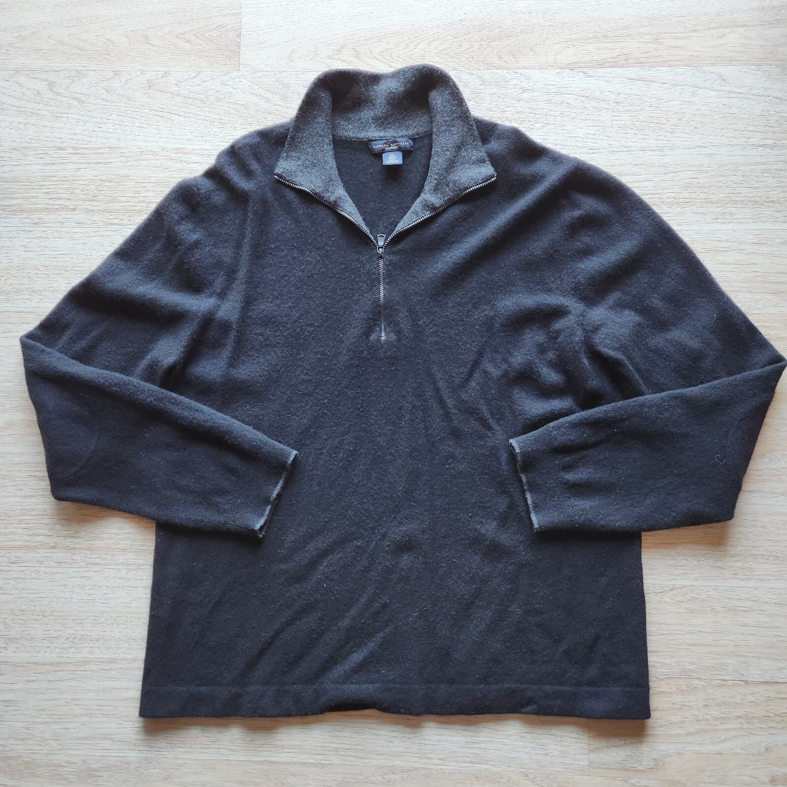 Banana Republic Cashmere Quarter Zip Henley Sweater Elbow-Patch Black Men's XL
