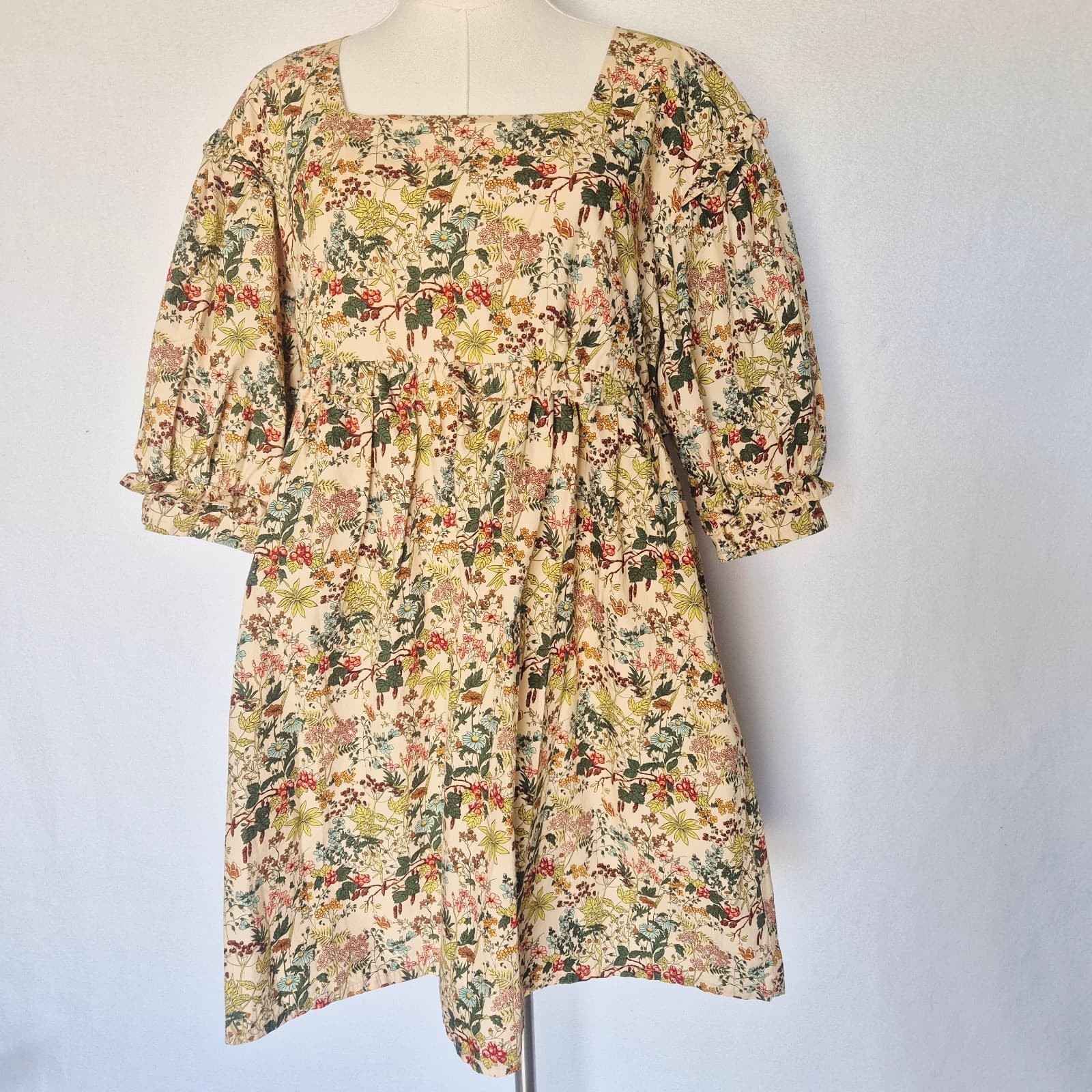 Meadows Daphne Wildflower Babydoll Mini Dress Puff Sleeve Organic Cotton Size 2