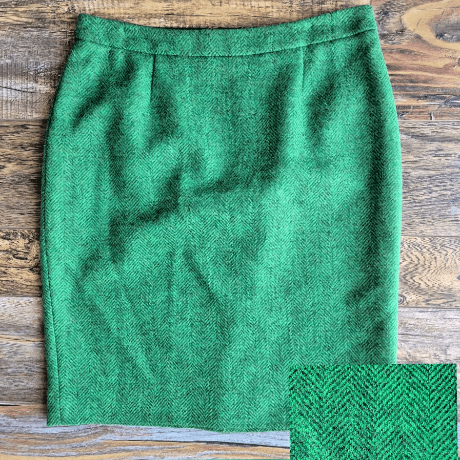 Boden Heritage British Tweed 100% Wool Herringbone Pencil Skirt Green Women's 6P