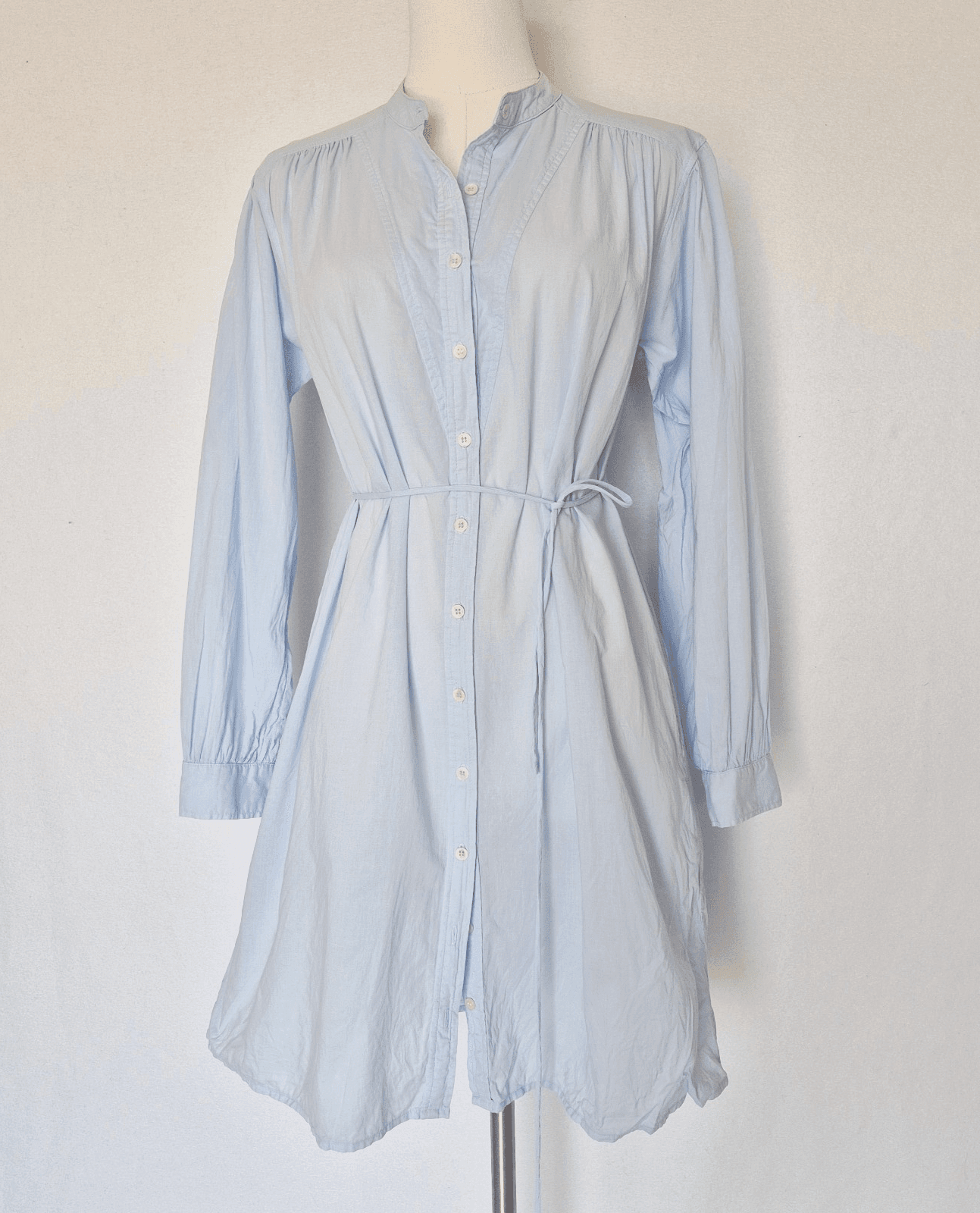 XIRENA Winne Shirt Dress Button Belt Long Sleeve Pocket Cotton Baby Blue Size XS