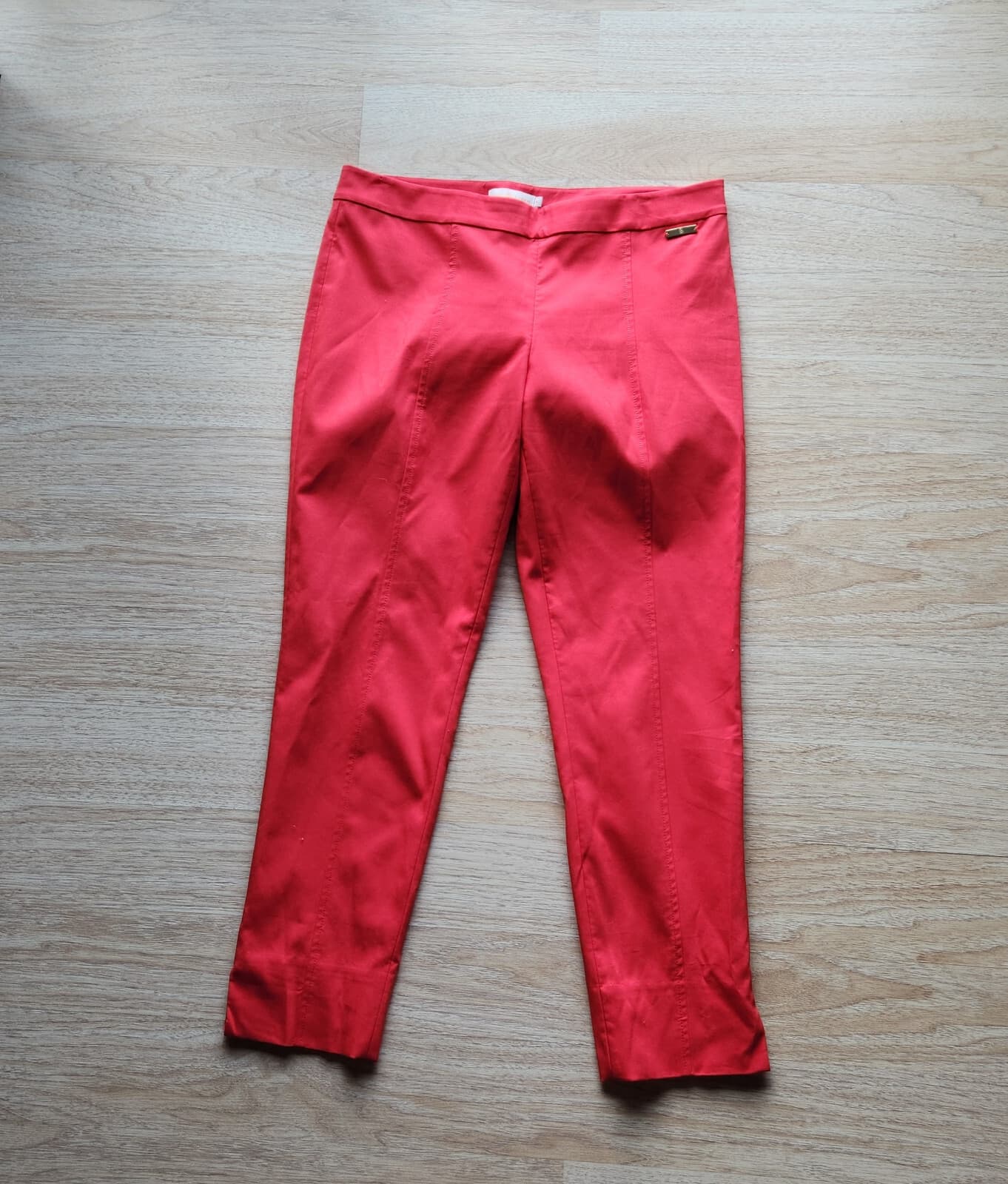 Tory Burch Callie Seamed Crop Pants Slim Slit-Hem Stretch Cotton Blend Red Sz.10