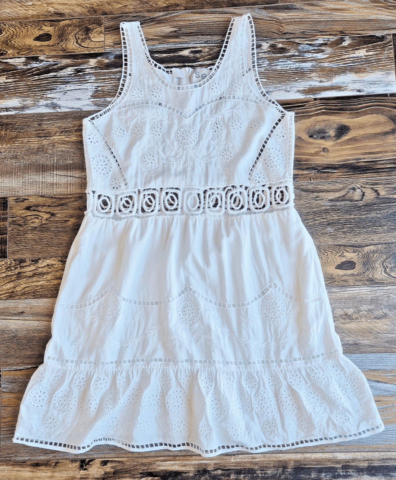 Sea New York Lace Broderie Anglaise Mini Dress Sleeveless White Tencel Womens 10