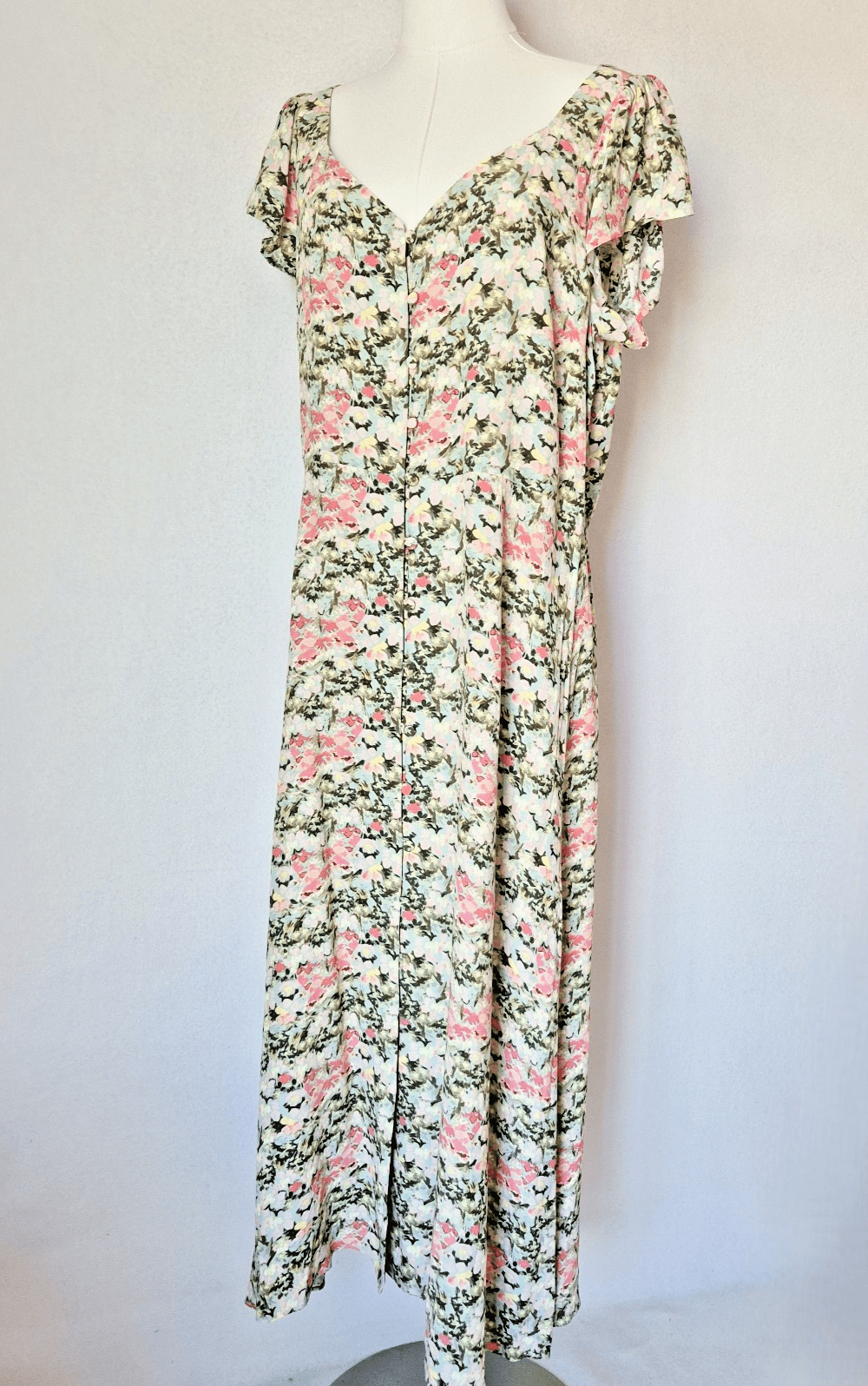 NWT LOFT Floral Button-Front Maxi Shift Dress Cap Sleeve Multicolor Women's 14