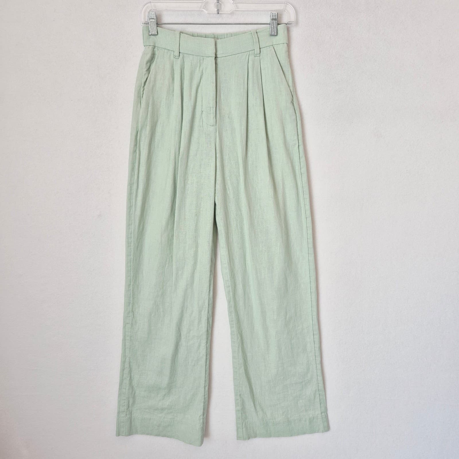 NWoT Abercrombie & Fitch Linen-Blend Tailored Wide Leg Pleated Pants Green Sz.XS