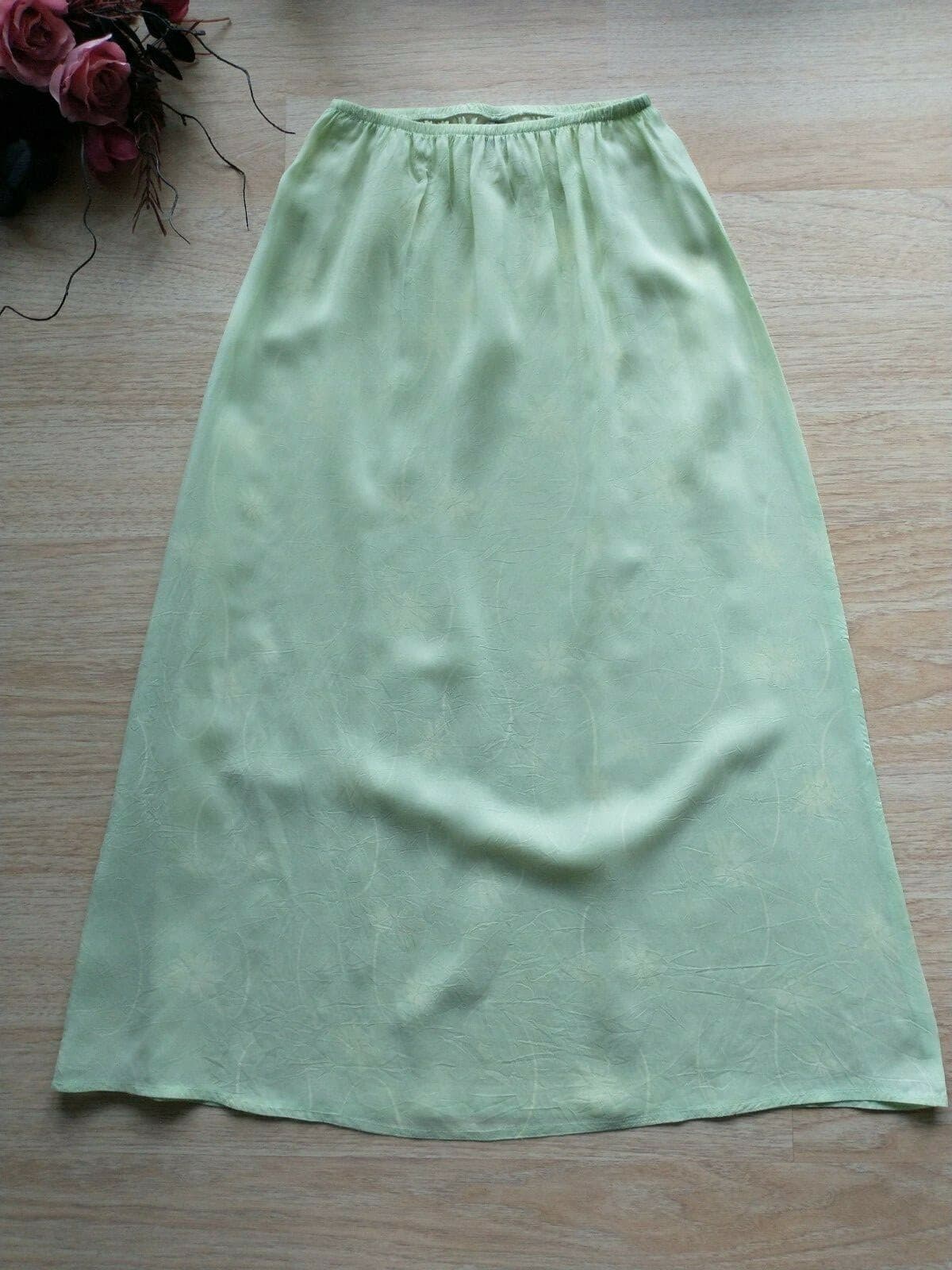 Johnny Was Collection Sheer A-Line Skirt Floral Pull-on Elastic Waist Green Sz.S