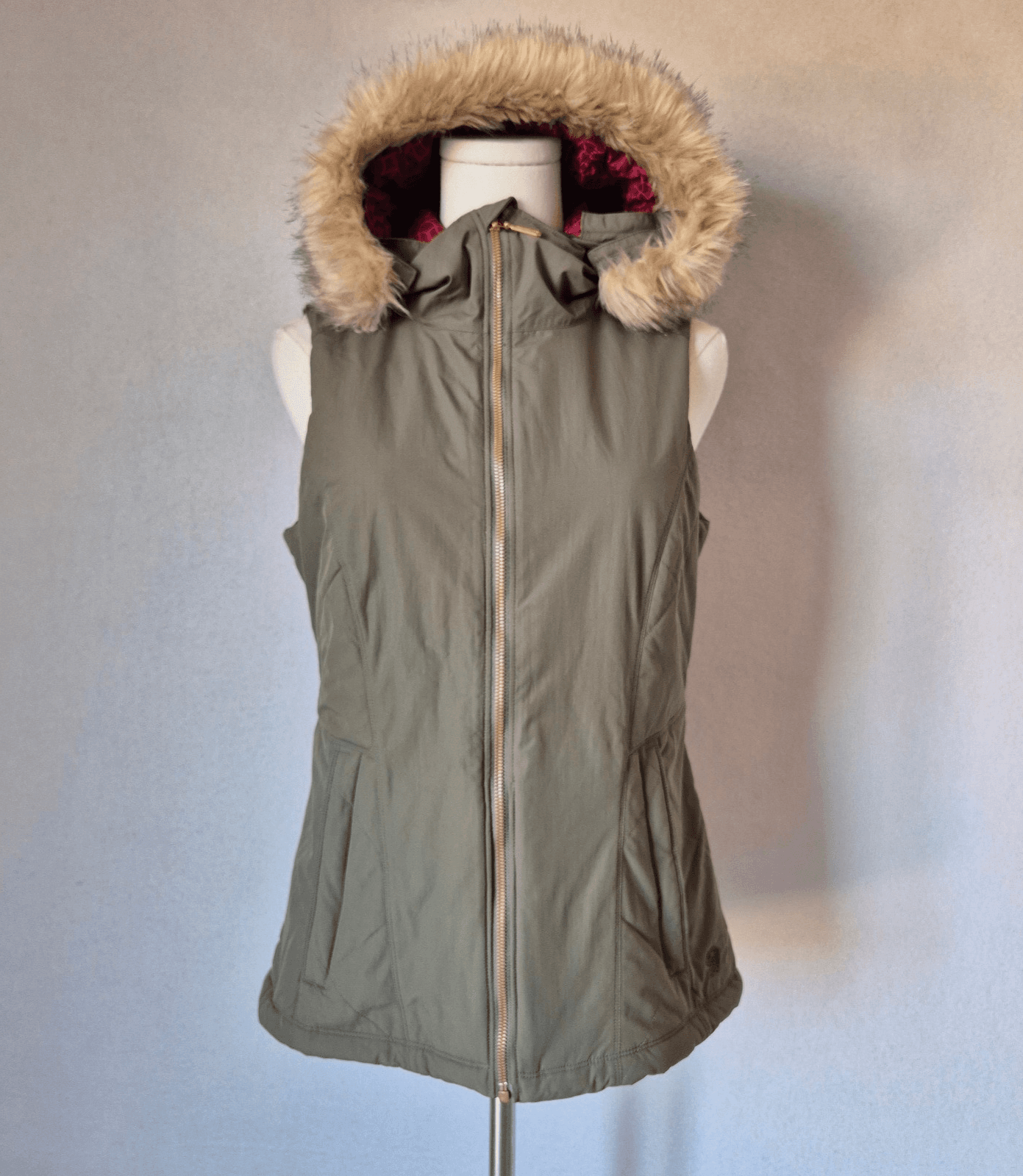 Mountain Hardwear Potrero Insulated Hood Vest Removable Faux-Fur Green Women's S
