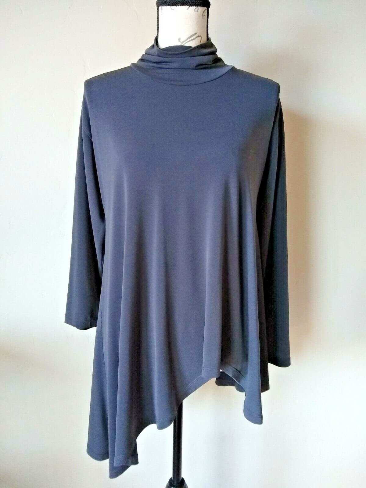 EDW Every Day Wear By Spirithouse Asymmetrica Top Long Sleeve Turtle Neck Gray S