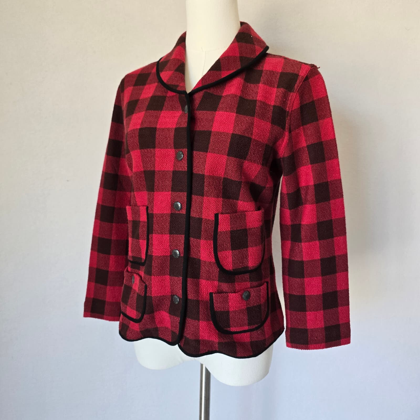Denim & Supply Ralph Lauren Red Buffalo Plaid Jacket Terry Knit Cotton Women's S