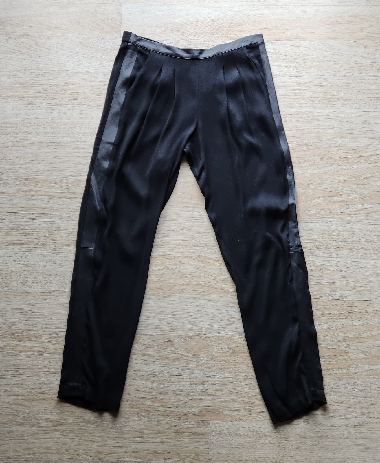 NWT Twelfth Street by Cynthia Vincent Leather Trim Pleat Pants Slim Black Small
