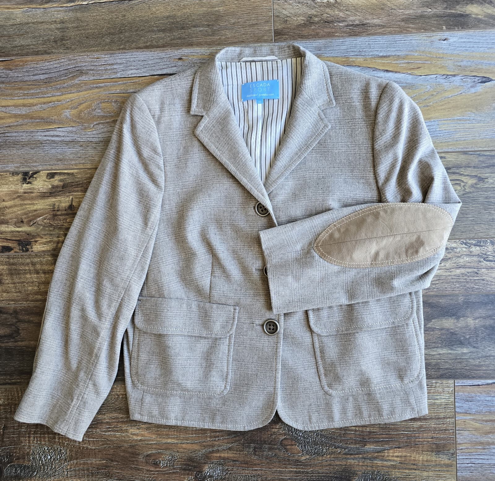 ESCADA Sport Wool Blend Elbow Suede-Patch Blazer Jacket 3-Button Brown Womens 42
