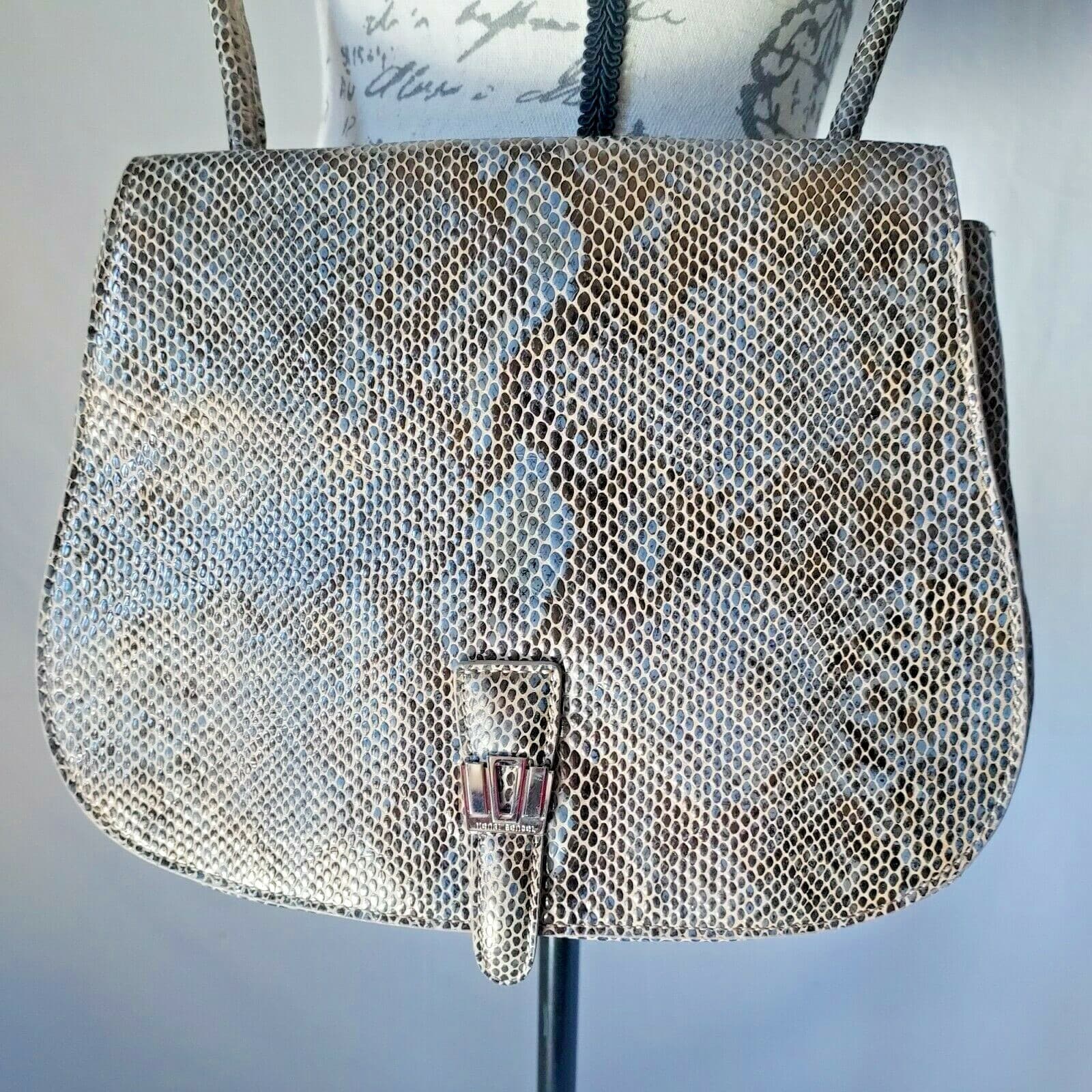 Henri Bendel Leather Snakeskin Crossbody Shoulder Bag Brown Magnetic Closure