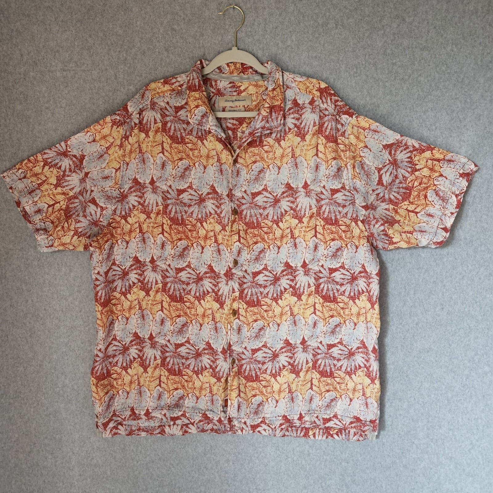 Tommy Bahama Linen Tropical Leaf Hawaii Shirt Short Sleeve Button Multicolor XXL
