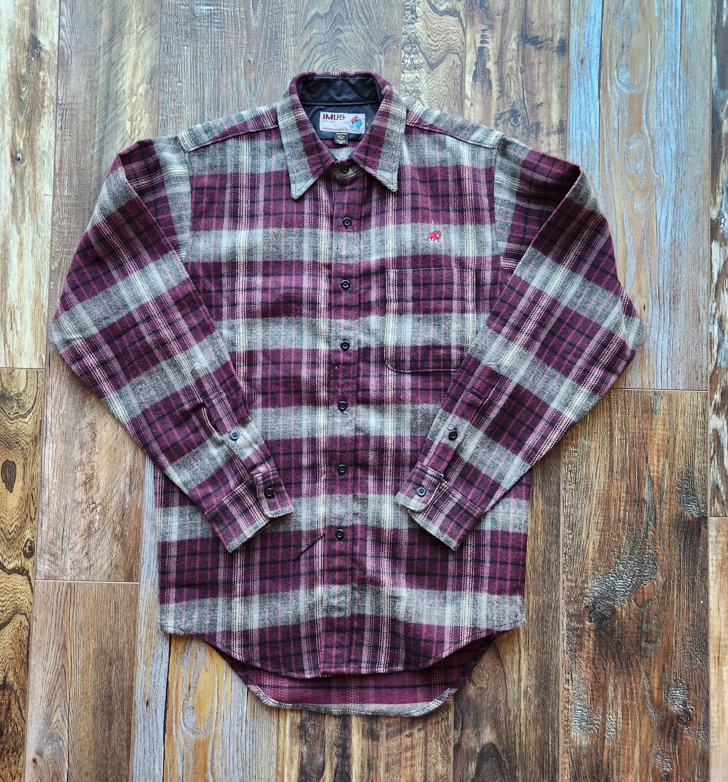 Vintage NWoT IMUS Auto Body Express Heavy Flannel Shirt Plaid Purple Grey Mens S