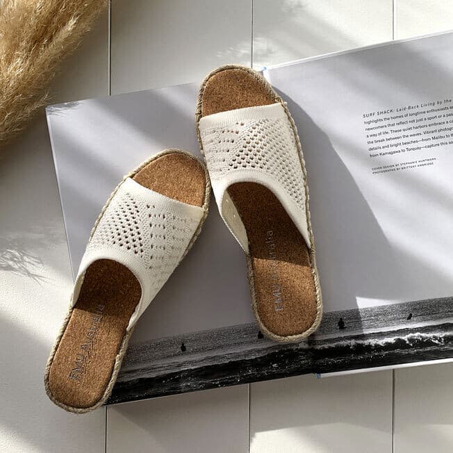 NWoB EMU Australia Ebor Mac Sandals Slide Knit Cotton Cushion White Women's US10