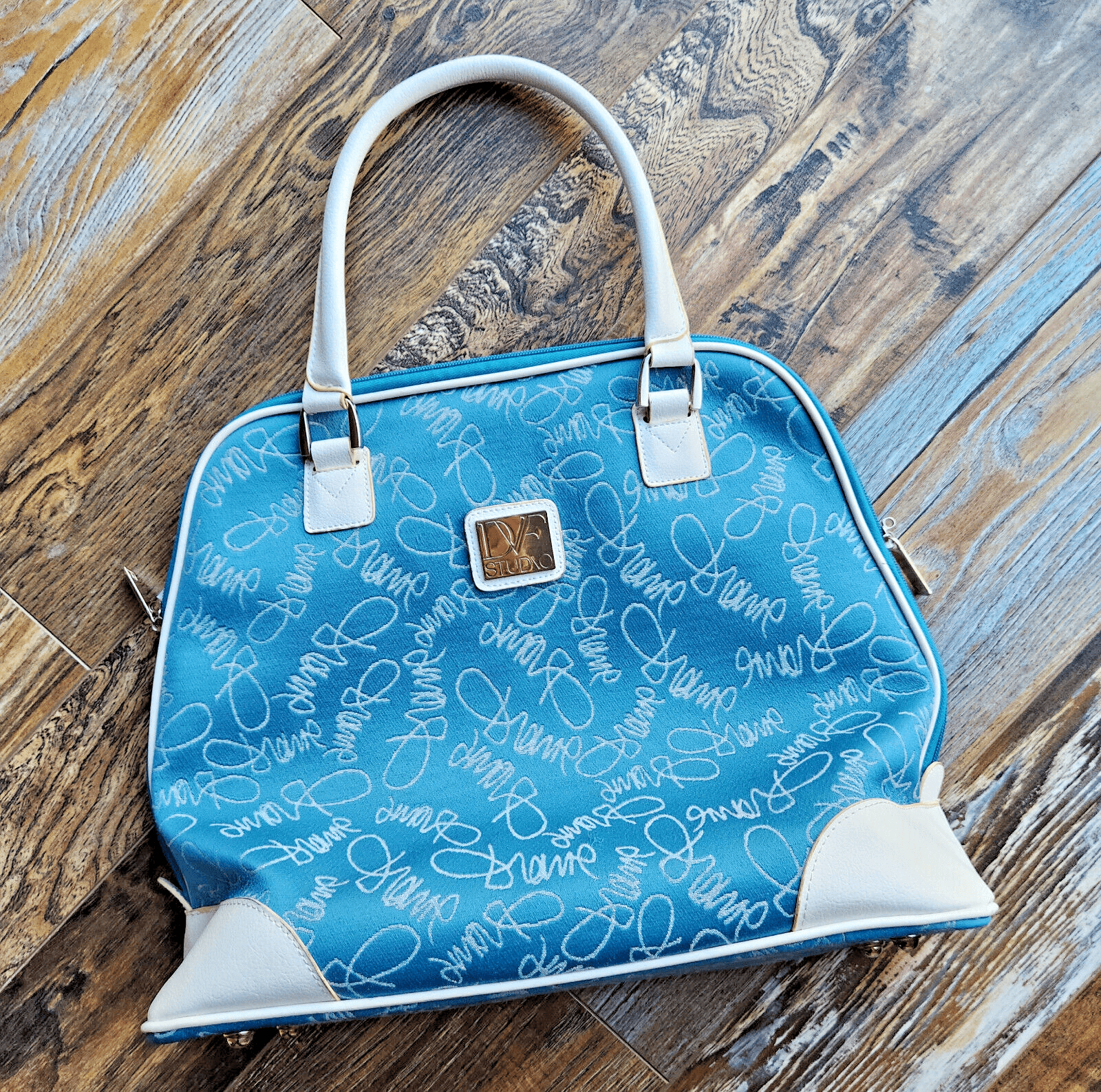 Diane Von Furstenberg Jacquard Signature Travel Weekend Carry-On Tote Bag Blue