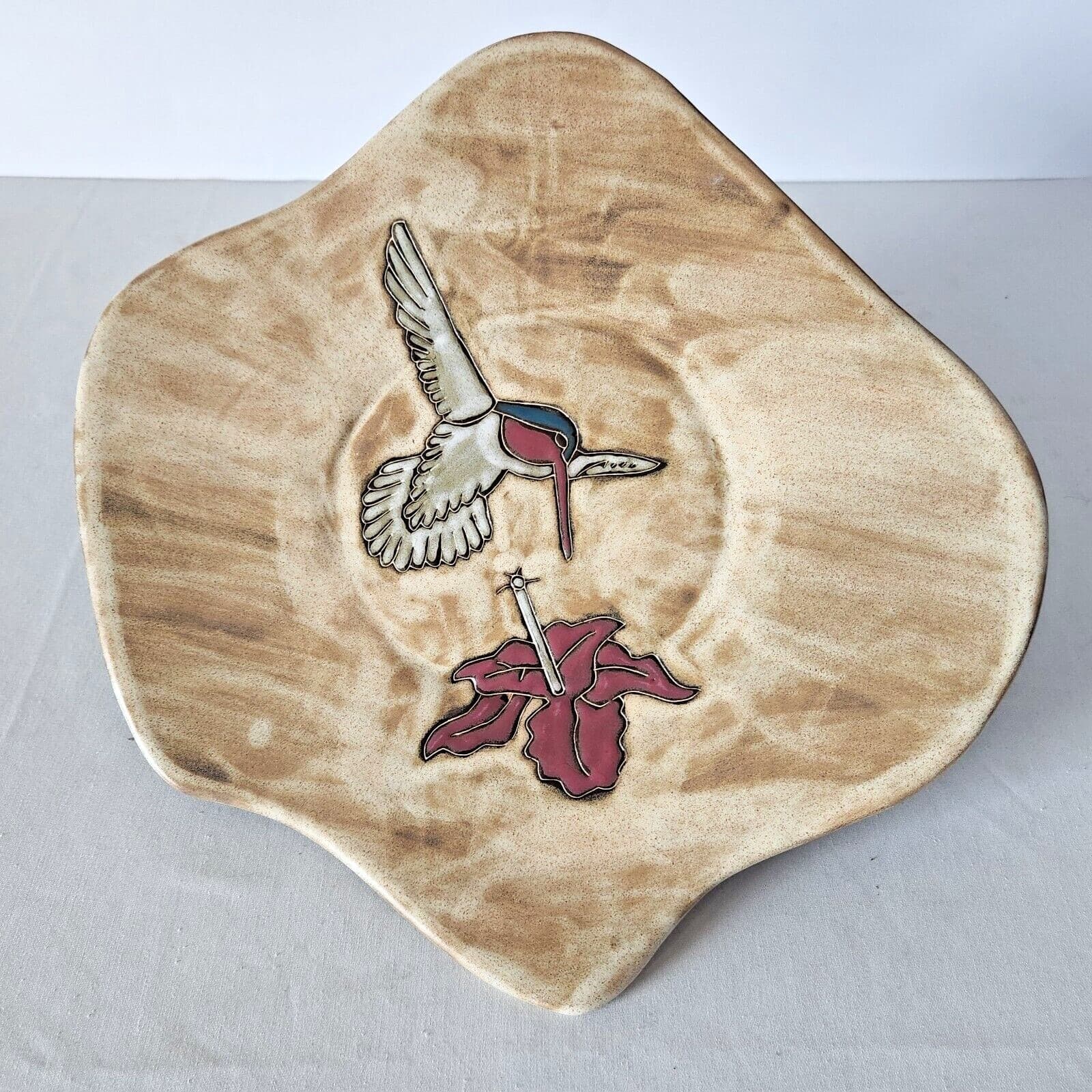 Design by Mara Mexico Pottery Stoneware Hummingbird and Flower 12"x12" Plate
