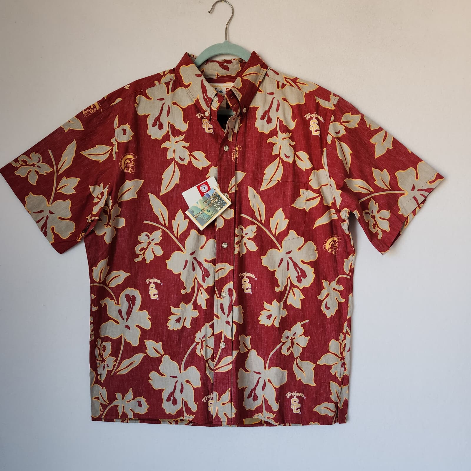 NWT Reyn Spooner for USC Team Trojan Floral Hawaii Shirt Short Sleeve Red Mens L