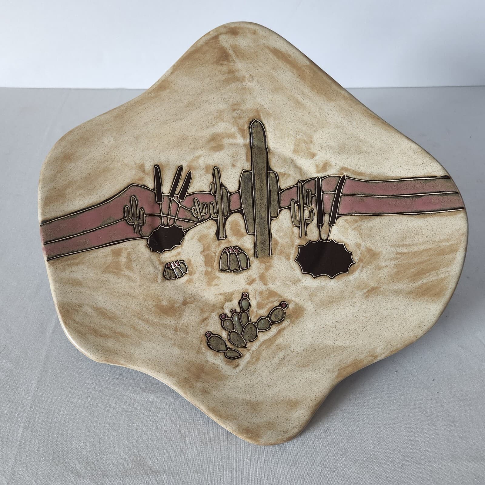 Design by Mara Mexico Pottery Stoneware Cactus in Desert 12"x12" Plate