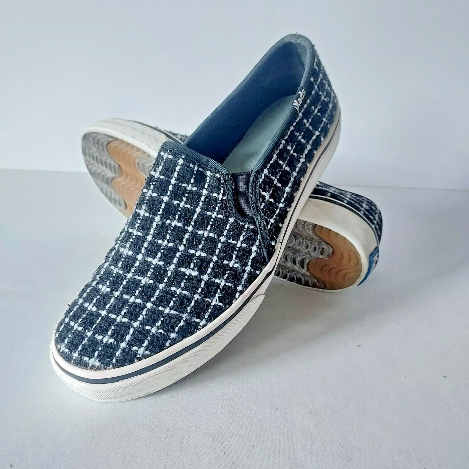 Keds Double Decker Tweed Slip-On Fashion Sneaker Metallic Black Women US8.5
