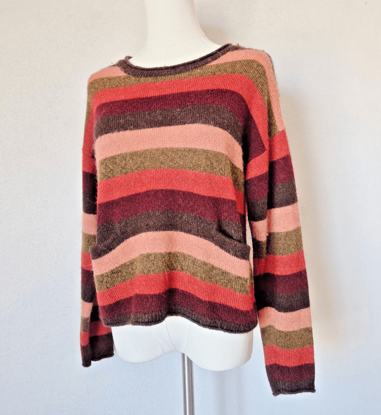 Madewell Alpaca Blend Chelsea Pocket Sweater Multi-Stripe Sweet Dahlia Women's M