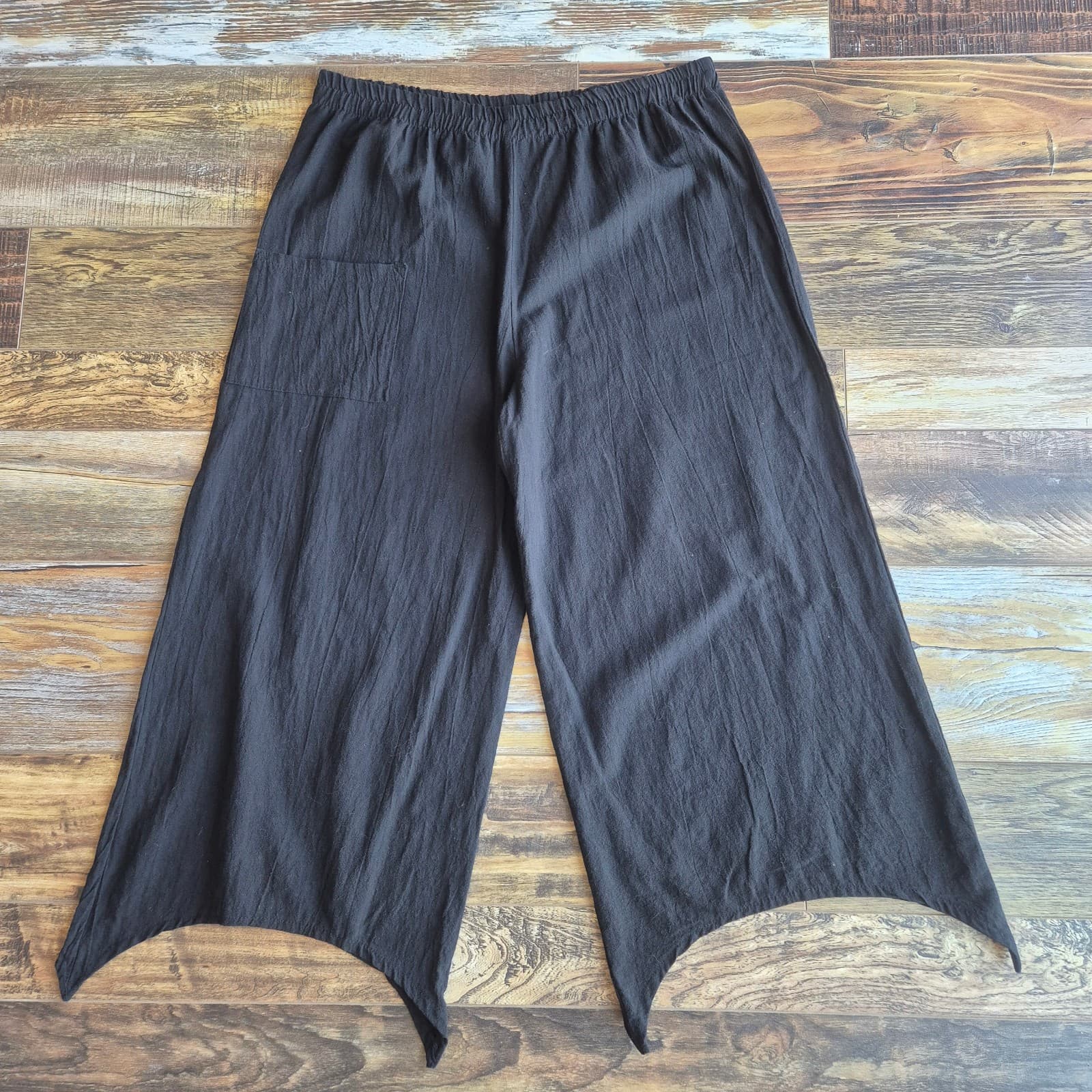 B'Gauze It's Great Lagenlook Wide-Leg Sharkbite Cropped Pant Elastic Black Sz.2