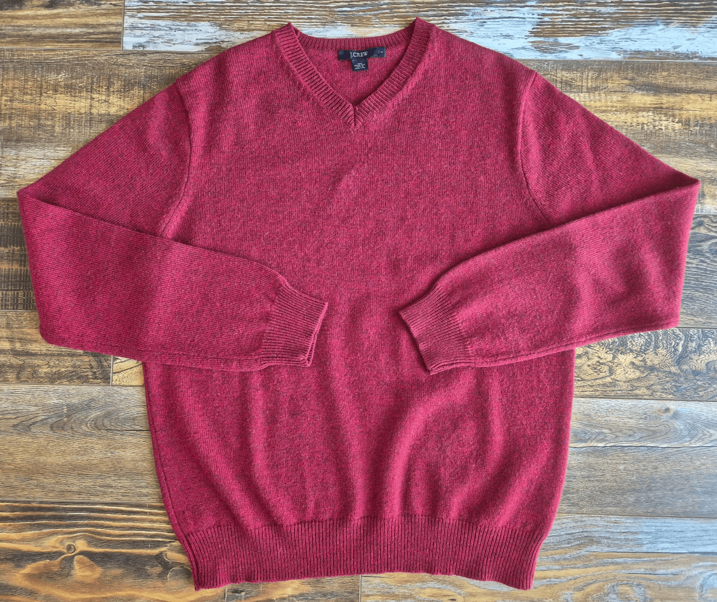 Vintage'90s J.Crew 100% Merino Wool V-Neck Pullover Sweater Red Men's Large